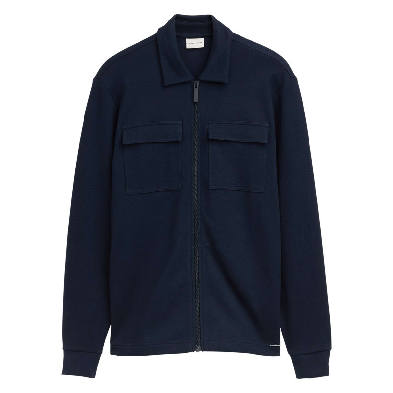 Tom Tailor - Surchemise En Coton Marine Uni Avec Une Coupe Droite Et Un Col à Revers - Bleu Foncé