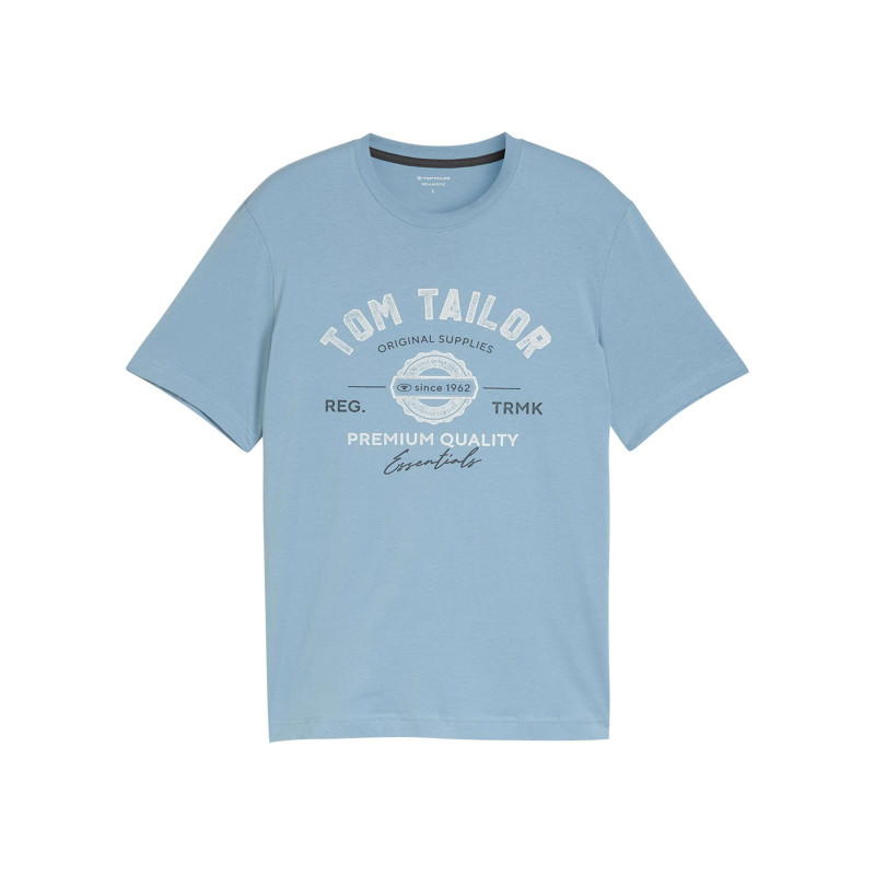 Tom Tailor - T-shirt En Coton Bleu Avec Un Imprimé De La Marque Et Une Coupe Droite - Bleu Tom Tailor - T-shirt En Coton Bleu Avec Un Imprimé De La Marque Et Une Coupe Droite - Bleu