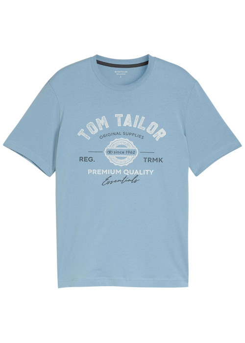 T-shirt en coton bleu avec un imprimé de la marque et une coupe droite