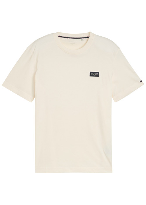 T-shirt en coton écru uni avec une coupe droite et un col rond