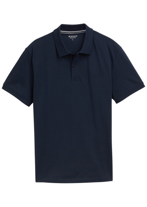 Polo en coton marine uni avec une coupe droite et un col boutonné