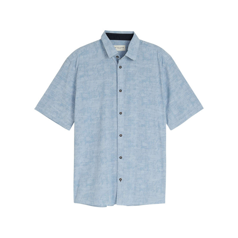 Tom Tailor - Chemise En Coton Ciel Uni Avec Une Coupe Droite Et Un Col à Revers - Bleu Clair