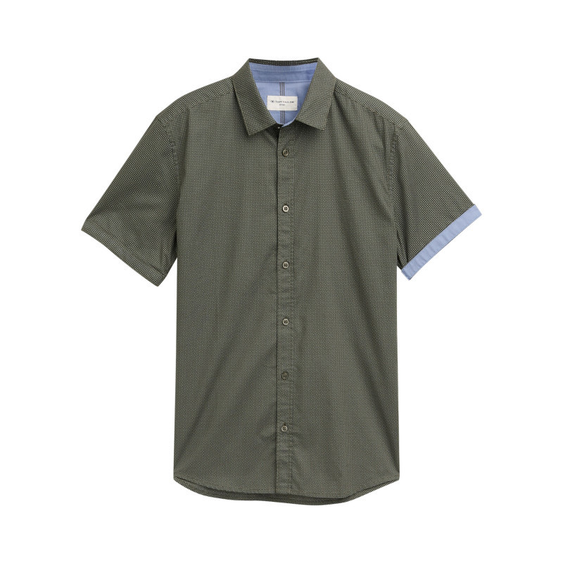 Tom Tailor - Chemise En Coton Bleu Marine à Motifs Avec Une Coupe Droite Et Un Col Français - Bleu