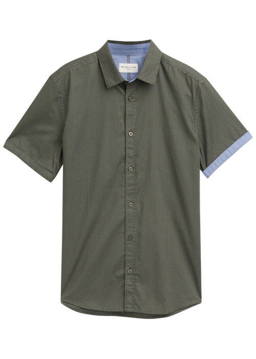 Chemise en coton bleu marine à motifs avec une coupe droite et un col français