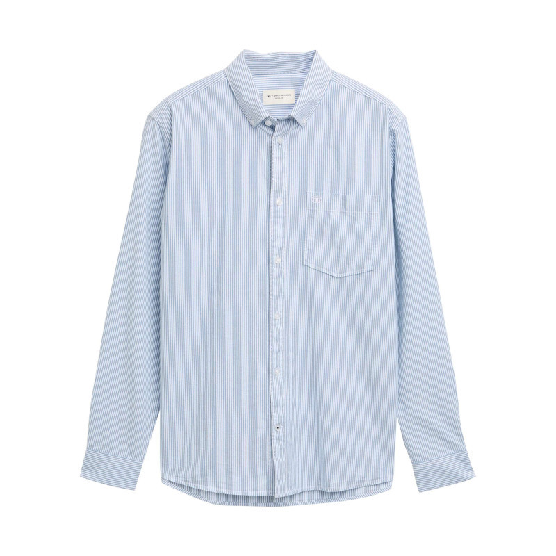 Tom Tailor - Chemise En Coton Ciel à Rayures Avec Une Coupe Droite Et Un Col Boutonné - Bleu Clair