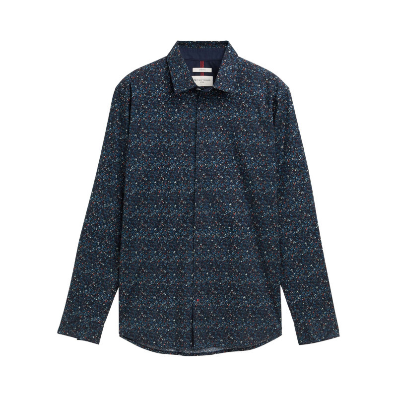 Tom Tailor - Chemise En Coton Marine à Motifs Avec Une Coupe Droite Et Un Col Boutonné - Bleu Foncé Tom Tailor - Chemise En Coton Marine à Motifs Avec Une Coupe Droite Et Un Col Boutonné - Bleu Foncé