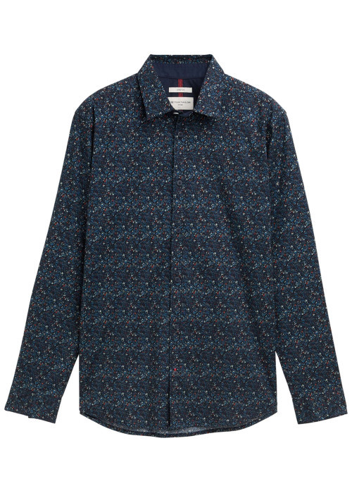 Chemise en coton marine à motifs avec une coupe droite et un col boutonné