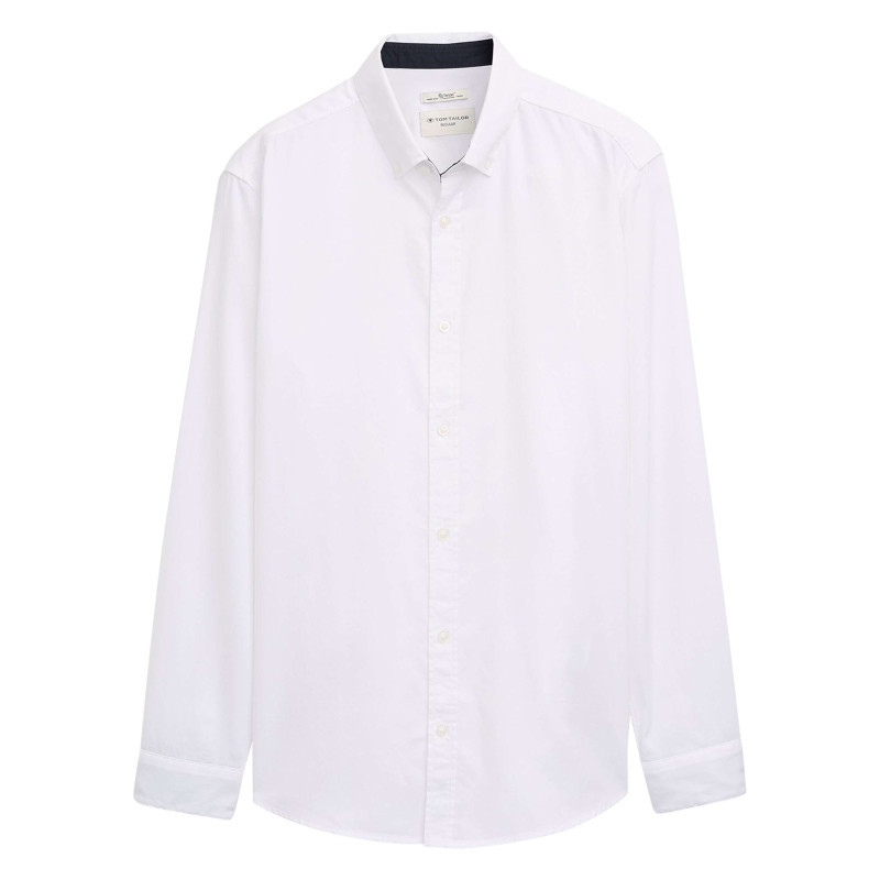 Tom Tailor - Chemise Blanche Uni Avec Un Col Boutonné Et Des Manches Longues - Blanc