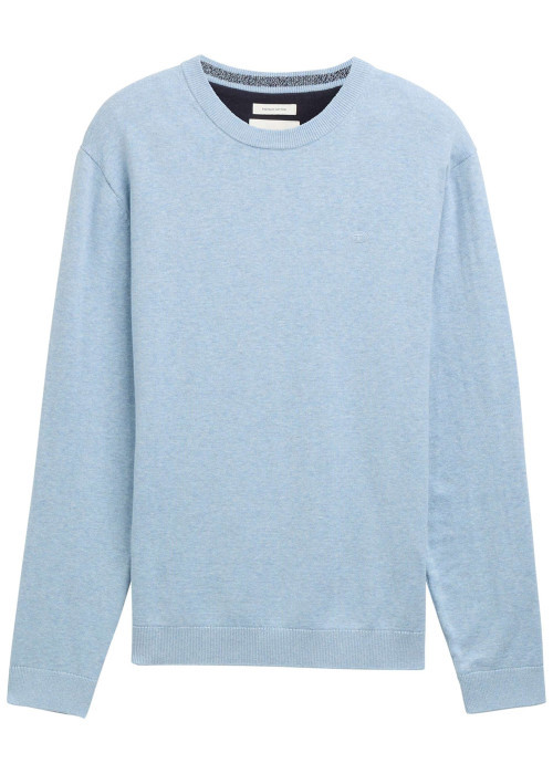 Pull en coton ciel uni avec une coupe droite et un logo brodé à la poitrine