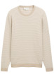 Thumbnail Pull en coton beige à rayures avec une coupe droite et un col rond