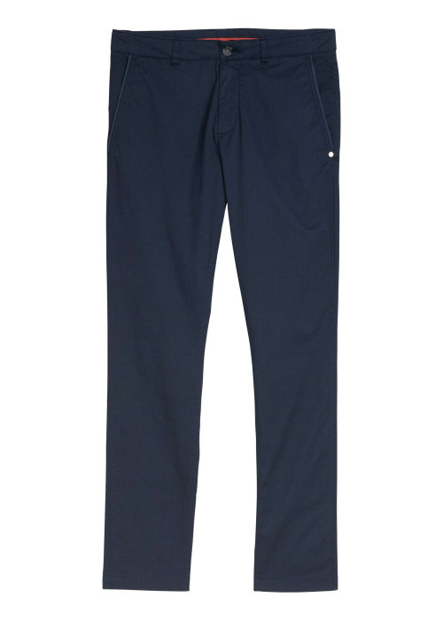 Pantalon chino en coton marine avec une coupe slim et une taille intermédiaire
