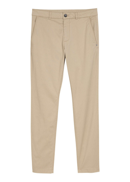 Pantalon chino en coton beige avec une coupe slim et une taille intermédiaire