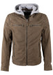 Thumbnail Blouson en cuir de mouton olive uni avec une coupe ajustée et un col à capuche