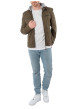 Thumbnail Blouson en cuir de mouton olive uni avec une coupe ajustée et un col à capuche - Image 3
