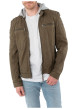 Thumbnail Blouson en cuir de mouton olive uni avec une coupe ajustée et un col à capuche - Image 4