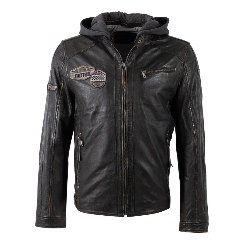 Mauritius - Blouson En Cuir De Mouton Noire Uni Avec Une Coupe Ajustée Et Un Col à Capuche - Noir