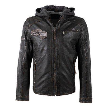 Blouson en cuir de mouton noire uni avec une...