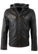 Thumbnail Blouson en cuir de mouton noire uni avec une coupe ajustée et un col à capuche