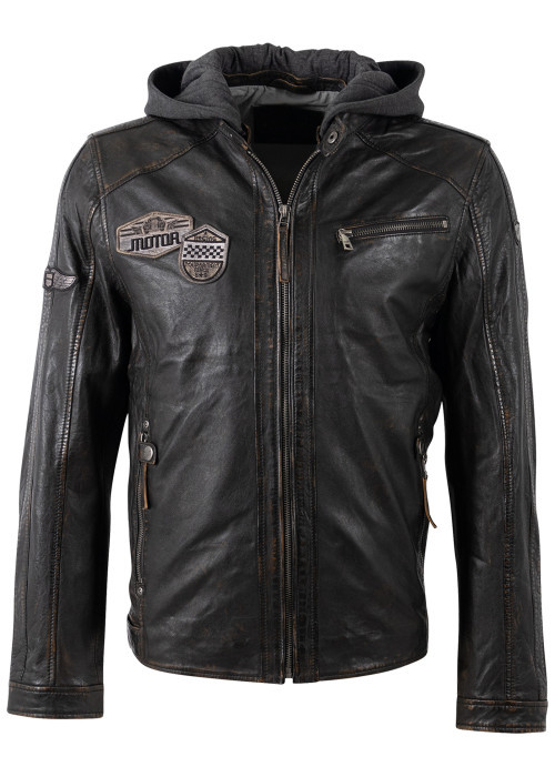 Blouson en cuir de mouton noire uni avec une...