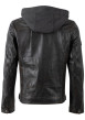 Thumbnail Blouson en cuir de mouton noire uni avec une coupe ajustée et un col à capuche - Image 2