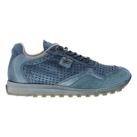 Baskets running en cuir indigo à talon plat...