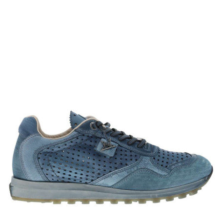 Baskets running en cuir indigo à talon plat...