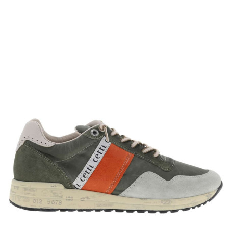 Baskets running en cuir kaki avec des motifs...