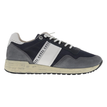 Baskets en cuir marine avec des lacets ronds et...