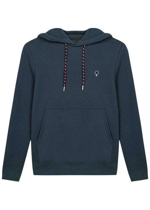 Sweat bleu marine uni avec une coupe droite et un col à capuche