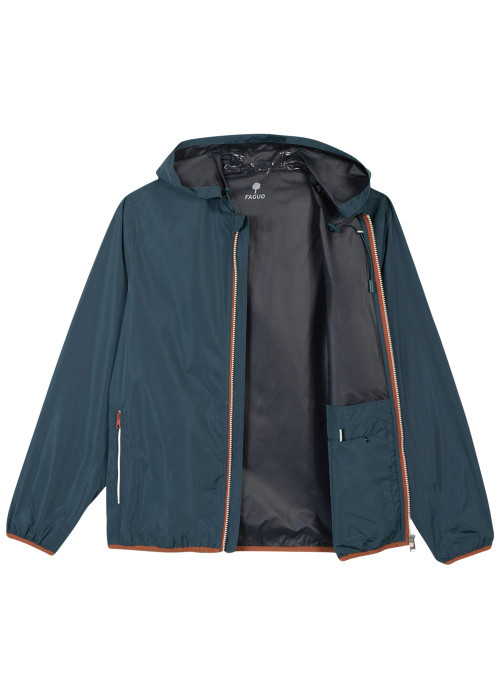 Veste imperméable marine unie avec une coupe droite et un col à capuche
