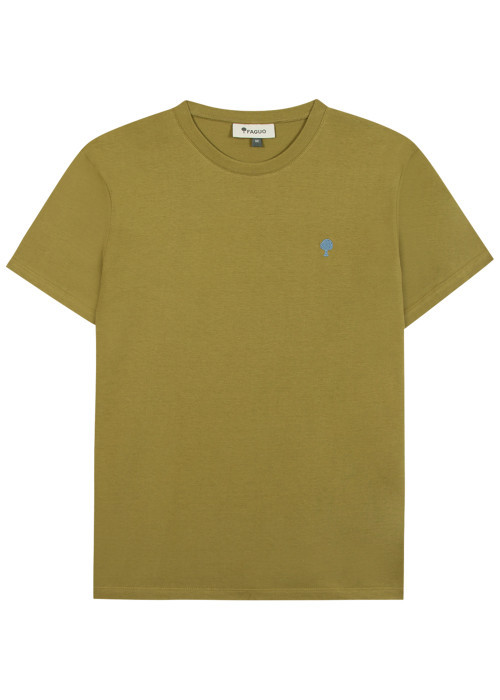 T-shirt en coton kaki uni avec une coupe droite et un col rond