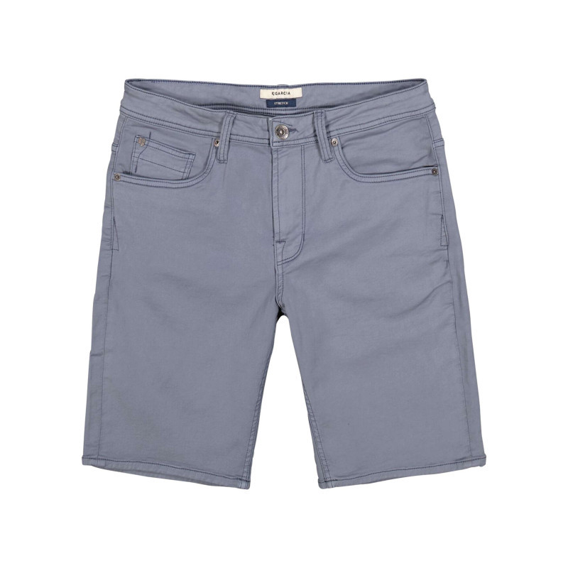 Garcia - Short 5 Poches En Coton Mélangé Bleu Gris Uni Avec Une Coupe Droite - Bleu