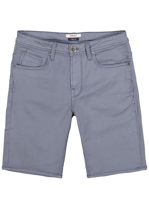 Short 5 poches en coton mélangé bleu gris uni avec une coupe droite