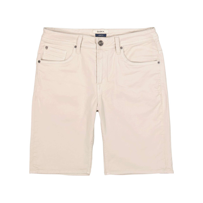 Garcia - Short 5 Poches En Coton Mélangé écru Uni Avec Une Coupe Droite - Beige