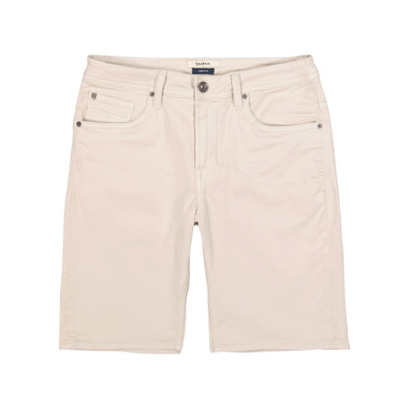 Short 5 poches en coton mélangé écru uni avec...