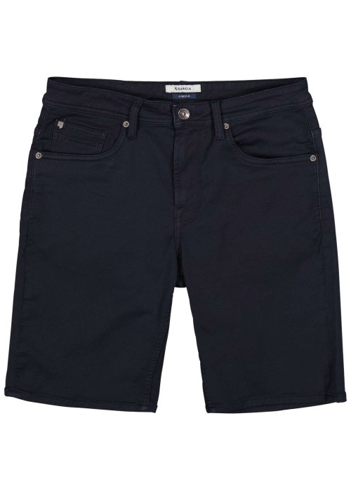 Short 5 poches en coton mélangé bleu marine uni avec une coupe droite