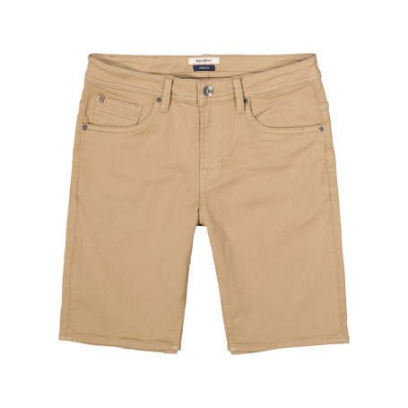 Short 5 poches en coton mélangé beige uni avec...