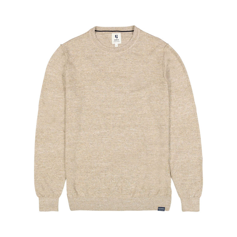 Garcia - Pull En Coton Beige Uni Avec Une Coupe Droite Et Un Col Rond - Beige Garcia - Pull En Coton Beige Uni Avec Une Coupe Droite Et Un Col Rond - Beige