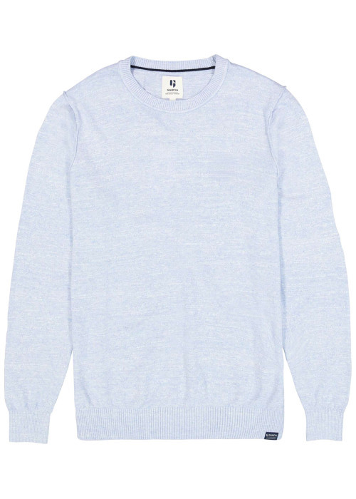 Pull en coton bleu ciel uni avec une coupe droite et un col rond