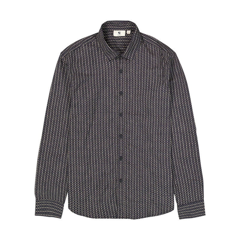 Garcia - Chemise En Coton Bleu Marine à Motifs Imprimés Avec Une Coupe Droite - Bleu Foncé