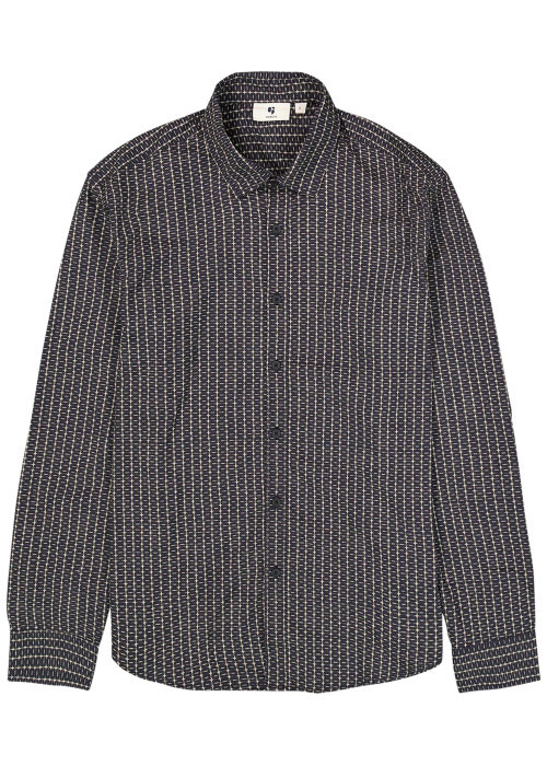 Chemise en coton bleu marine à motifs imprimés avec une coupe droite