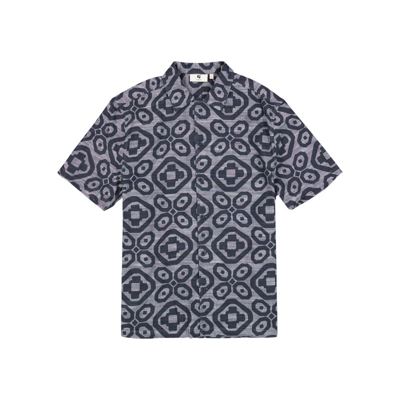 Garcia - Chemise En Coton Bleu Marine à Motifs Abstraits Imprimés Avec Une Coupe Droite - Bleu Foncé