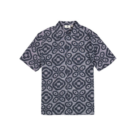 Chemise en coton bleu marine à motifs abstraits...