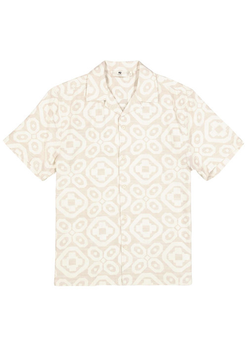 Chemise en coton beige à motifs abstraits imprimés avec une coupe droite