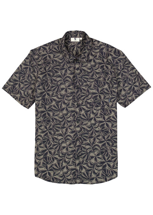 Chemise en coton bleu marine à imprimé floral avec une coupe droite