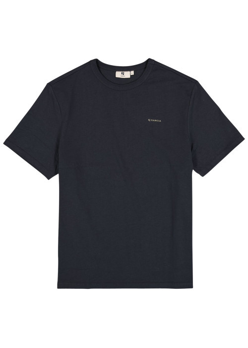 T-shirt en coton marine uni avec texte imprimé...