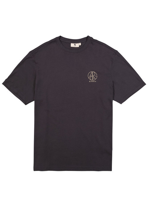 T-shirt en coton marine uni avec logo imprimé et un col rond