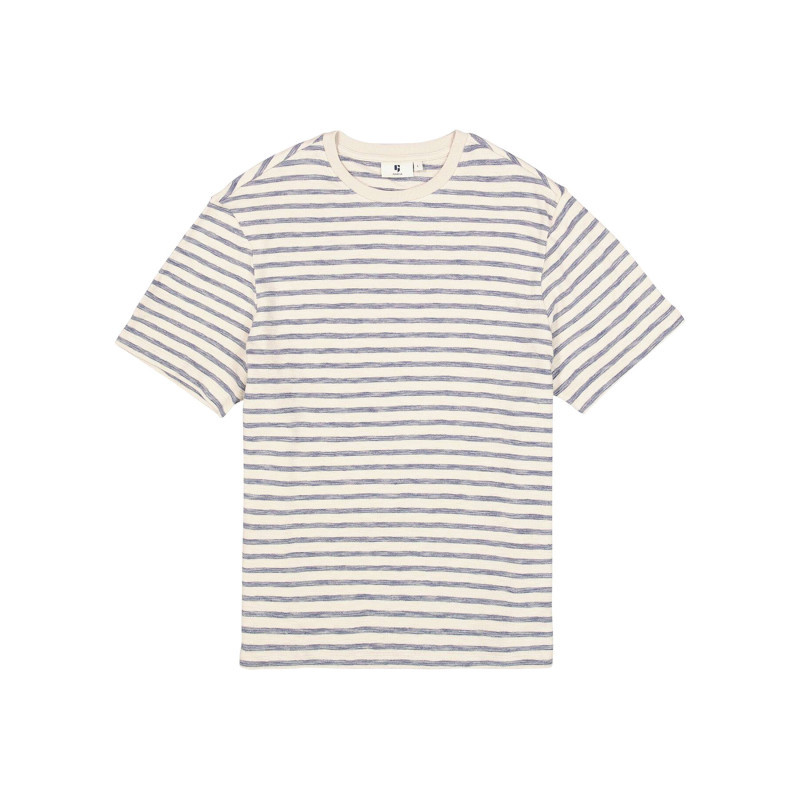 Garcia - T-shirt En Coton écru à Rayures Bleues Avec Une Coupe Droite Et Un Col Rond - Beige Garcia - T-shirt En Coton écru à Rayures Bleues Avec Une Coupe Droite Et Un Col Rond - Beige