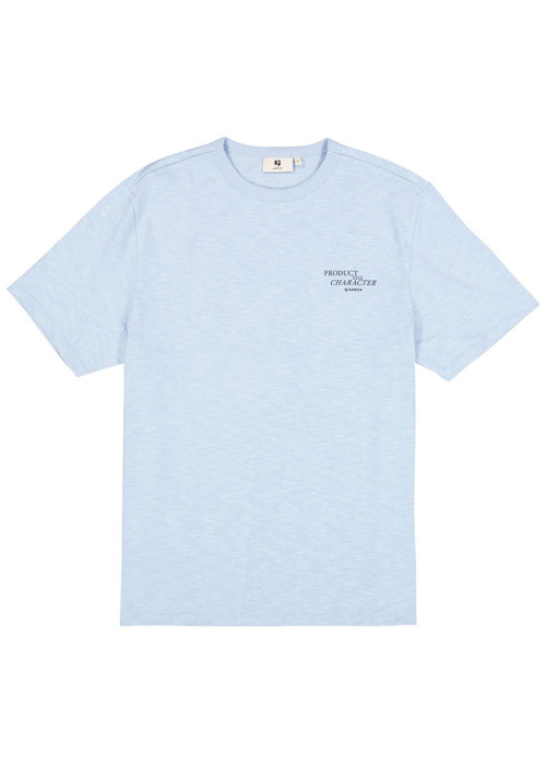 T-shirt en coton bleu ciel imprimé avec une coupe droite et un col rond