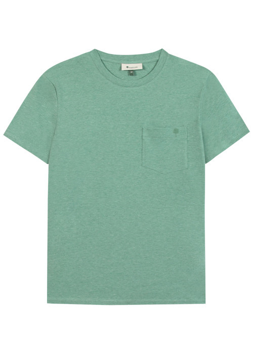 T-shirt en coton vert uni avec une coupe droite et un col rond